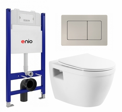 Комплект 3 в 1 инсталляция Enio Tecnico 50 EN8050050 + Унитаз подвесной BelBagno Loto BB070CHR/SC + кнопка матовая нержавеющая сталь Quadro