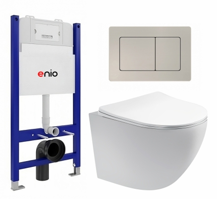 Комплект 3 в 1 инсталляция Enio Tecnico 50 EN8050050 + Унитаз подвесной Акватек Европа AQ1900-00 + кнопка матовая нержавеющая сталь Quadro