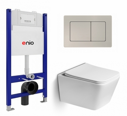 Комплект 3 в 1 инсталляция Enio Tecnico 50 EN8050050 +  Унитаз подвесной SantiLine SL-5007 + кнопка матовая нержавеющая сталь Quadro