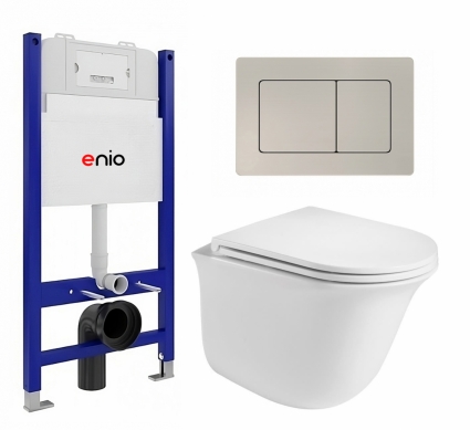 Комплект 3 в 1 инсталляция Enio Tecnico 50 EN8050050 + Подвесной унитаз WeltWasser Telbach 004 GL-WT + кнопка матовая нержавеющая сталь Quadro