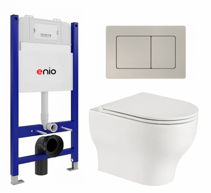 Комплект 3 в 1 инсталляция Enio Tecnico 50 EN8050050 + Подвесной унитаз WeltWasser Erlenbach 004 GL-WT + кнопка матовая нержавеющая сталь Quadro