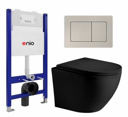 Комплект 3 в 1 инсталляция Enio Tecnico 50 EN8050050 + Унитаз подвесной Weltwasser WW Merzbach 043 MT-BL + кнопка матовая нержавеющая сталь Quadro