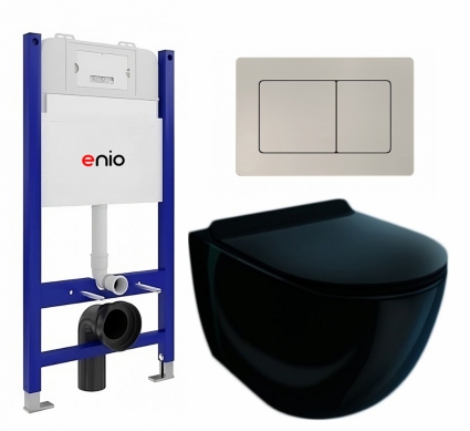 Комплект 3 в 1 инсталляция Enio Tecnico 50 EN8050050 + Унитаз подвесной Esbano Garcia ESUPGARCB + кнопка матовая нержавеющая сталь Quadro