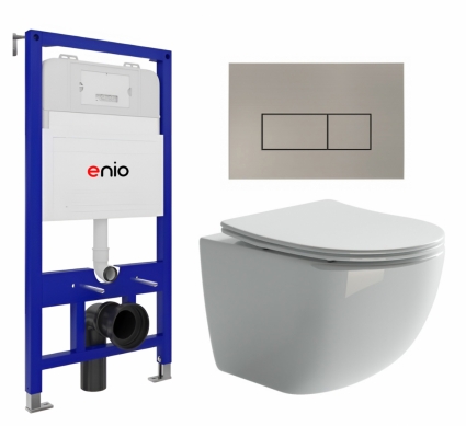 Комплект 3 в 1 инсталляция Enio Tecnico 52 EN8050052 + Унитаз подвесной Ceramica Nova Forma CN3009 + кнопка матовая нержавеющая сталь Rettangolo