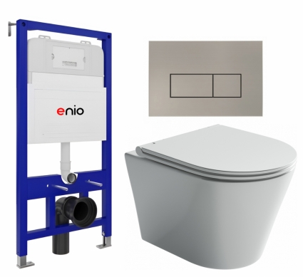 Комплект 3 в 1 инсталляция Enio Tecnico 52 EN8050052 + Унитаз подвесной Ceramica Nova Forma CN3011 + кнопка матовая нержавеющая сталь Rettangolo