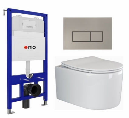 Комплект 3 в 1 инсталляция Enio Tecnico 52 EN8050052 + Унитаз подвесной Ceramica Nova Moments CN3003 + кнопка матовая нержавеющая сталь Rettangolo