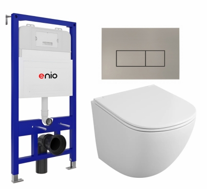 Комплект 3 в 1 инсталляция Enio Tecnico 52 EN8050052 + Унитаз подвесной Owl 1975 Cirkel-H OWLT190302 + кнопка матовая нержавеющая сталь Rettangolo