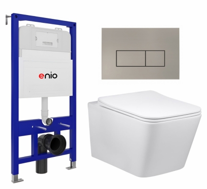 Комплект 3 в 1 инсталляция Enio Tecnico 52 EN8050052 + Унитаз Vincea Q-Line VT1-12 + кнопка матовая нержавеющая сталь Rettangolo