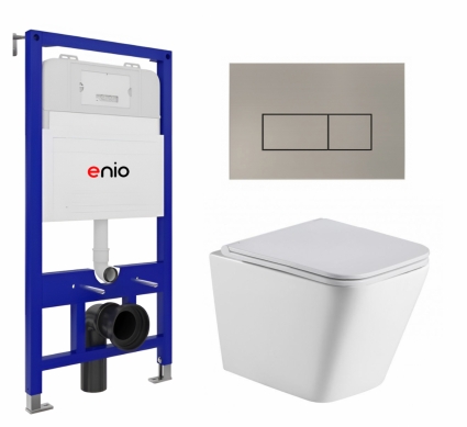 Комплект 3 в 1 инсталляция Enio Tecnico 52 EN8050052 + Подвесной унитаз WeltWasser Gelbach 043 GL-WT  + кнопка матовая нержавеющая сталь Rettangolo