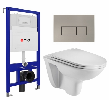 Комплект 3 в 1 инсталляция Enio Tecnico 52 EN8050052 + Подвесной унитаз WeltWasser Baarbach 004 GL-WT + кнопка матовая нержавеющая сталь Rettangolo