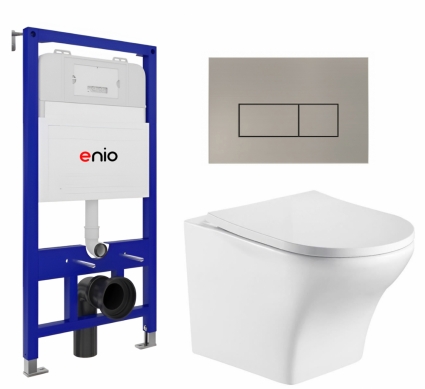 Комплект 3 в 1 инсталляция Enio Tecnico 52 EN8050052 + Подвесной унитаз WeltWasser Odenbach 004 GL-WT + кнопка матовая нержавеющая сталь Rettangolo