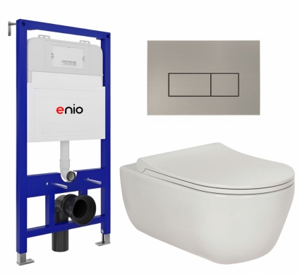 Комплект 3 в 1 инсталляция Enio Tecnico 52 EN8050052 + Унитаз подвесной Berges Wasserhaus Ego XL 082118 + кнопка матовая нержавеющая сталь Rettangolo