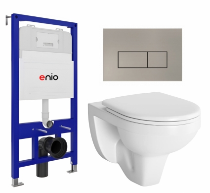 Комплект 3 в 1 инсталляция Enio Tecnico 52 EN8050052 + Унитаз подвесной Berges Wasserhaus Gamma 081105 + кнопка матовая нержавеющая сталь Rettangolo