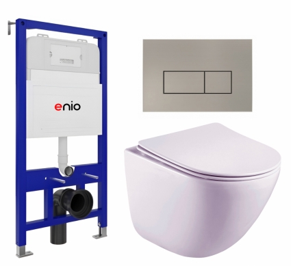 Комплект 3 в 1 инсталляция Enio Tecnico 52 EN8050052 + Унитаз подвесной Esbano Lotus ESUPLOTUW + кнопка матовая нержавеющая сталь Rettangolo