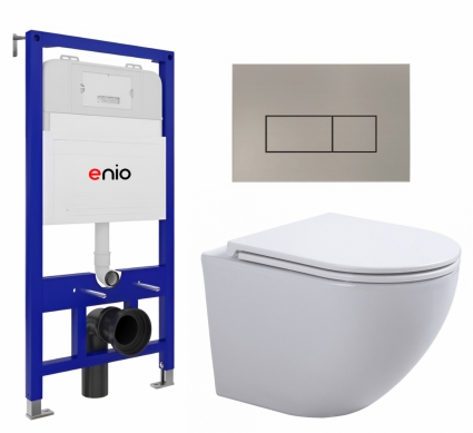 Комплект 3 в 1 инсталляция Enio Tecnico 52 EN8050052 + Подвесной унитаз SinteSi EVI + кнопка матовая нержавеющая сталь Rettangolo