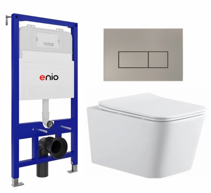 Комплект 3 в 1 инсталляция Enio Tecnico 52 EN8050052 +  Подвесной унитаз SinteSi BALTI + кнопка матовая нержавеющая сталь Rettangolo