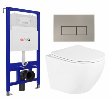 Комплект 3 в 1 инсталляция Enio Tecnico 52 EN8050052 + Унитаз подвесной BelBagno Uno BB3105CHR/SC + кнопка матовая нержавеющая сталь Rettangolo