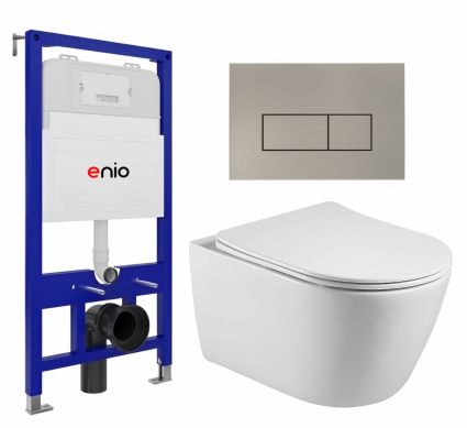 Комплект 3 в 1 инсталляция Enio Tecnico 52 EN8050052 + Унитаз подвесной Акватек Вега AQ1905-00 + кнопка матовая нержавеющая сталь Rettangolo