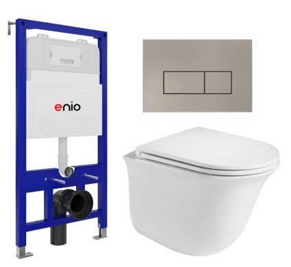 Комплект 3 в 1 инсталляция Enio Tecnico 52 EN8050052 +  Подвесной унитаз WeltWasser Telbach 004 GL-WT + кнопка матовая нержавеющая сталь Rettangolo