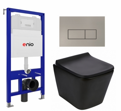 Комплект 3 в 1 инсталляция Enio Tecnico 52 EN8050052 + Подвесной унитаз WeltWasser Gelbach 043 MT-BL + кнопка матовая нержавеющая сталь Rettangolo