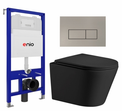 Комплект 3 в 1 инсталляция Enio Tecnico 52 EN8050052 + Подвесной унитаз WeltWasser Salzbach 043 MT-BL + кнопка матовая нержавеющая сталь Rettangolo