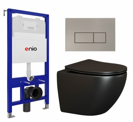 Комплект 3 в 1 инсталляция Enio Tecnico 52 EN8050052 + Унитаз подвесной Ceramica Nova Metropol CN4002MB  + кнопка матовая нержавеющая сталь Rettangolo