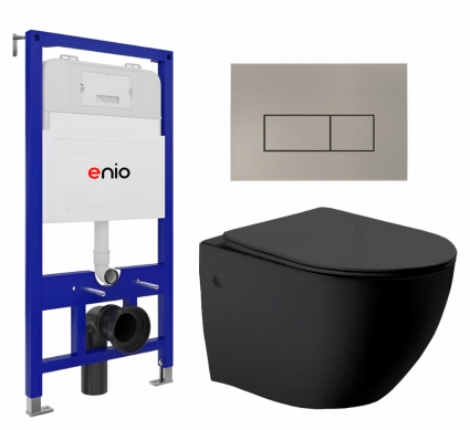 Комплект 3 в 1 инсталляция Enio Tecnico 52 EN8050052 + Унитаз Vincea Globo VT1-14MB + кнопка матовая нержавеющая сталь Rettangolo