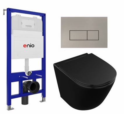 Комплект 3 в 1 инсталляция Enio Tecnico 52 EN8050052 + Унитаз подвесной Owl 1975 Vind Cirkel-H Matt Black OWLT190305 + кнопка матовая нержавеющая сталь Rettangolo