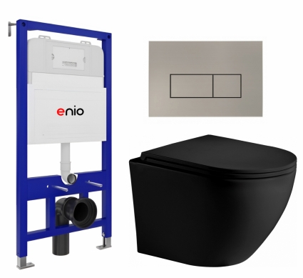 Комплект 3 в 1 инсталляция Enio Tecnico 52 EN8050052 + Унитаз подвесной Weltwasser WW Merzbach 043 MT-BL + кнопка матовая нержавеющая сталь Rettangolo