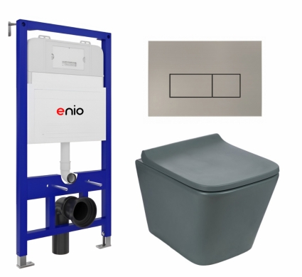 Комплект 3 в 1 инсталляция Enio Tecnico 52 EN8050052 + Унитаз подвесной Weltwasser WW SK Gelbach 041 MT-GR + кнопка матовая нержавеющая сталь Rettangolo