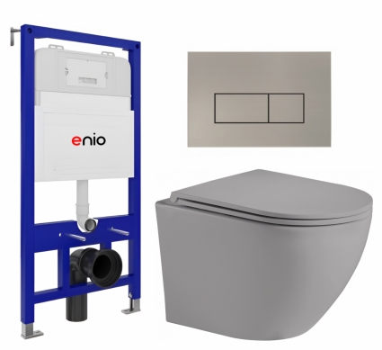 Комплект 3 в 1 инсталляция Enio Tecnico 52 EN8050052 + Унитаз подвесной Weltwasser WW Merzbach 043 MT-GR + кнопка матовая нержавеющая сталь Rettangolo