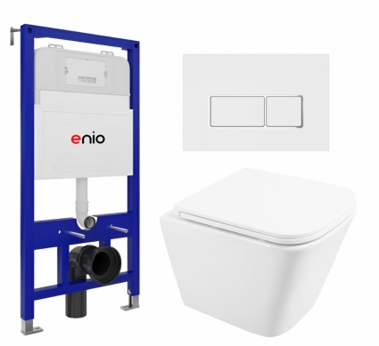 Комплект 3 в 1 инсталляция Enio Tecnico 52 EN8050052 + Унитаз подвесной BelBagno Due BB3103CHR/SC + кнопка белая, окантовка хром Rettangolo