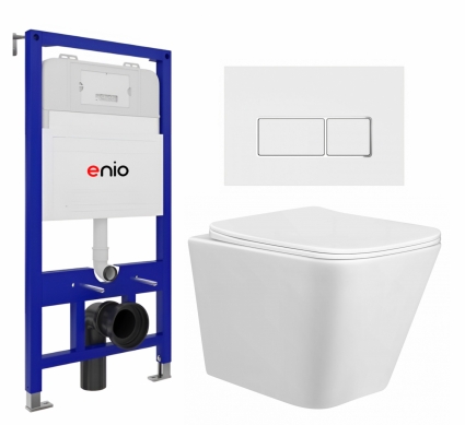 Комплект 3 в 1 инсталляция Enio Tecnico 52 EN8050052 + Унитаз подвесной Taliente Correto CR25200 + кнопка белая, окантовка хром Rettangolo