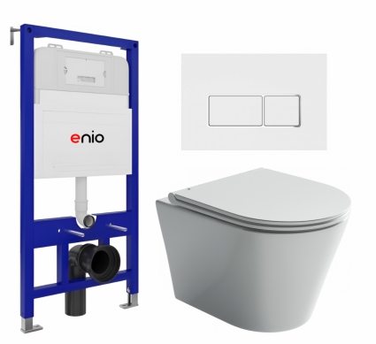 Комплект 3 в 1 инсталляция Enio Tecnico 52 EN8050052 + Унитаз подвесной Ceramica Nova Forma CN3011 + кнопка белая, окантовка хром Rettangolo