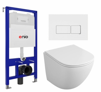 Комплект 3 в 1 инсталляция Enio Tecnico 52 EN8050052 + Унитаз подвесной Owl 1975 Cirkel-H OWLT190302 + кнопка белая, окантовка хром Rettangolo