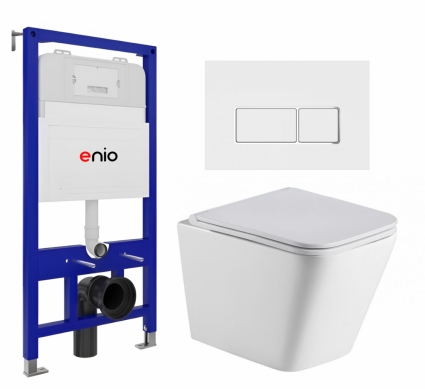 Комплект 3 в 1 инсталляция Enio Tecnico 52 EN8050052 + Подвесной унитаз WeltWasser Gelbach 043 GL-WT + кнопка белая, окантовка хром Rettangolo