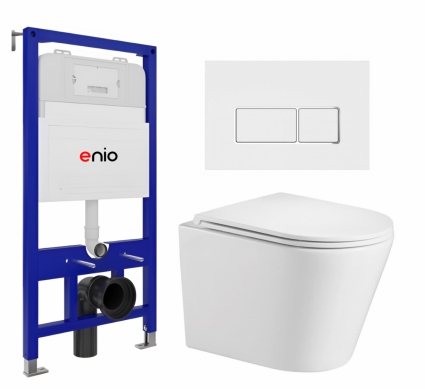 Комплект 3 в 1 инсталляция Enio Tecnico 52 EN8050052 + Подвесной унитаз WeltWasser Salzbach 043 GL-WT + кнопка белая, окантовка хром Rettangolo