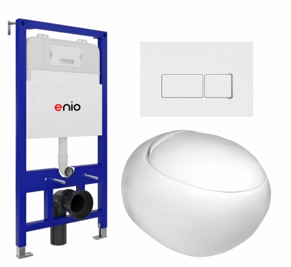 Комплект 3 в 1 инсталляция Enio Tecnico 52 EN8050052 + Подвесной унитаз WeltWasser Jeckenbach + кнопка белая, окантовка хром Rettangolo