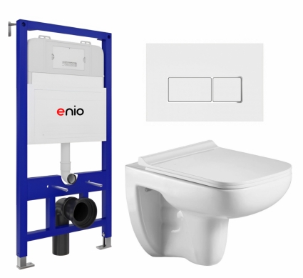 Комплект 3 в 1 инсталляция Enio Tecnico 52 EN8050052 + Подвесной унитаз WeltWasser Kehlbach 004 GL-WT + кнопка белая, окантовка хром Rettangolo
