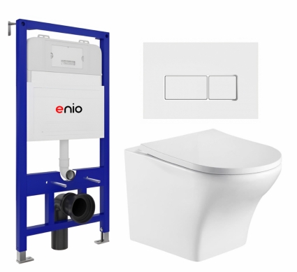Комплект 3 в 1 инсталляция Enio Tecnico 52 EN8050052 + Подвесной унитаз WeltWasser Odenbach 004 GL-WT + кнопка белая, окантовка хром Rettangolo