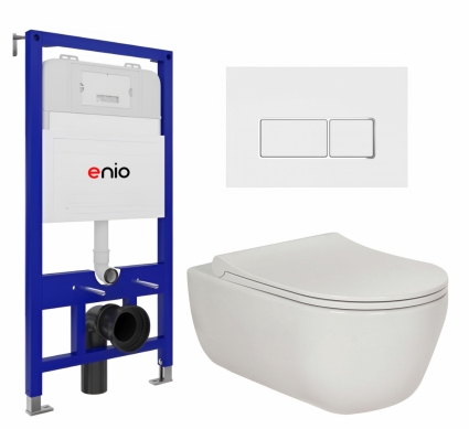 Комплект 3 в 1 инсталляция Enio Tecnico 52 EN8050052 + Унитаз подвесной Berges Wasserhaus Ego XL 082118 + кнопка белая, окантовка хром Rettangolo