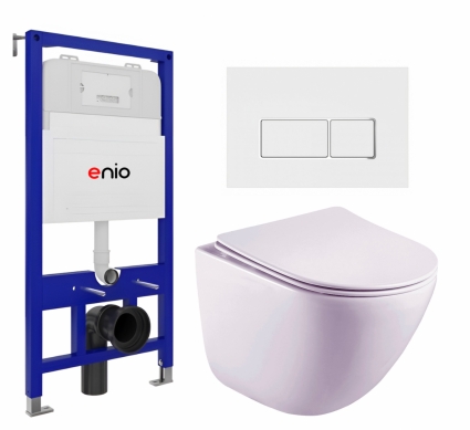Комплект 3 в 1 инсталляция Enio Tecnico 52 EN8050052 + Унитаз подвесной Esbano Lotus ESUPLOTUW + кнопка белая, окантовка хром Rettangolo