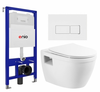 Комплект 3 в 1 инсталляция Enio Tecnico 52 EN8050052 + Унитаз подвесной BelBagno Loto BB070CHR/SC + кнопка белая, окантовка хром Rettangolo