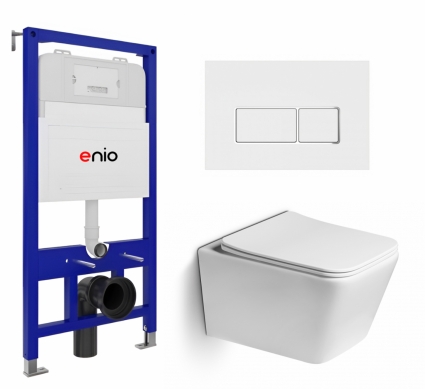 Комплект 3 в 1 инсталляция Enio Tecnico 52 EN8050052 + Унитаз подвесной SantiLine SL-5007 + кнопка белая, окантовка хром Rettangolo