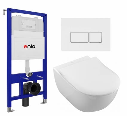 Комплект 3 в 1 инсталляция Enio Tecnico 52 EN8050052 + Унитаз подвесной Villeroy & Boch Subway 2.0 5614R201 + кнопка белая, окантовка хром Rettangolo