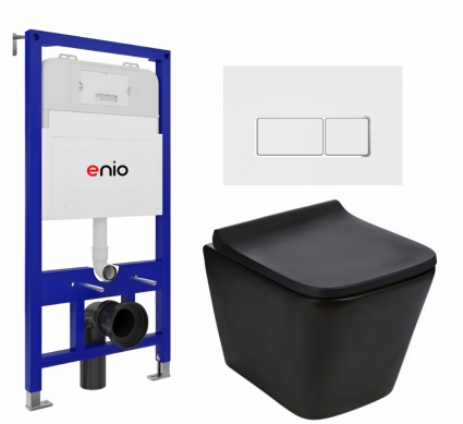 Комплект 3 в 1 инсталляция Enio Tecnico 52 EN8050052 + Подвесной унитаз WeltWasser Gelbach 043 MT-BL + кнопка белая, окантовка хром Rettangolo