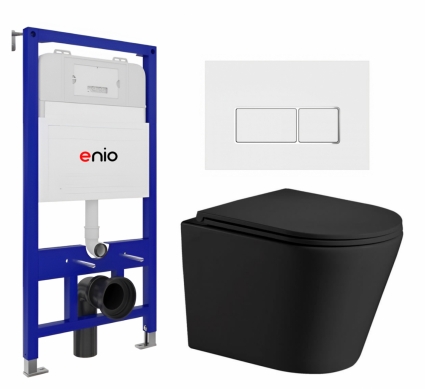 Комплект 3 в 1 инсталляция Enio Tecnico 52 EN8050052 + Подвесной унитаз WeltWasser Salzbach 043 MT-BL + кнопка белая, окантовка хром Rettangolo