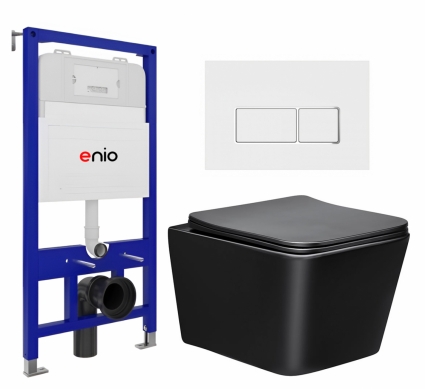 Комплект 3 в 1 инсталляция Enio Tecnico 52 EN8050052 + Унитаз Vincea Q-Line VT1-12MB + кнопка белая, окантовка хром Rettangolo