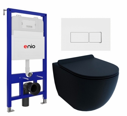 Комплект 3 в 1 инсталляция Enio Tecnico 52 EN8050052 + Унитаз подвесной Esbano Garcia + кнопка белая, окантовка хром Rettangolo