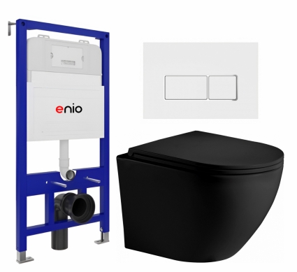 Комплект 3 в 1 инсталляция Enio Tecnico 52 EN8050052 + Унитаз подвесной Weltwasser WW Merzbach 043 MT-BL + кнопка белая, окантовка хром Rettangolo